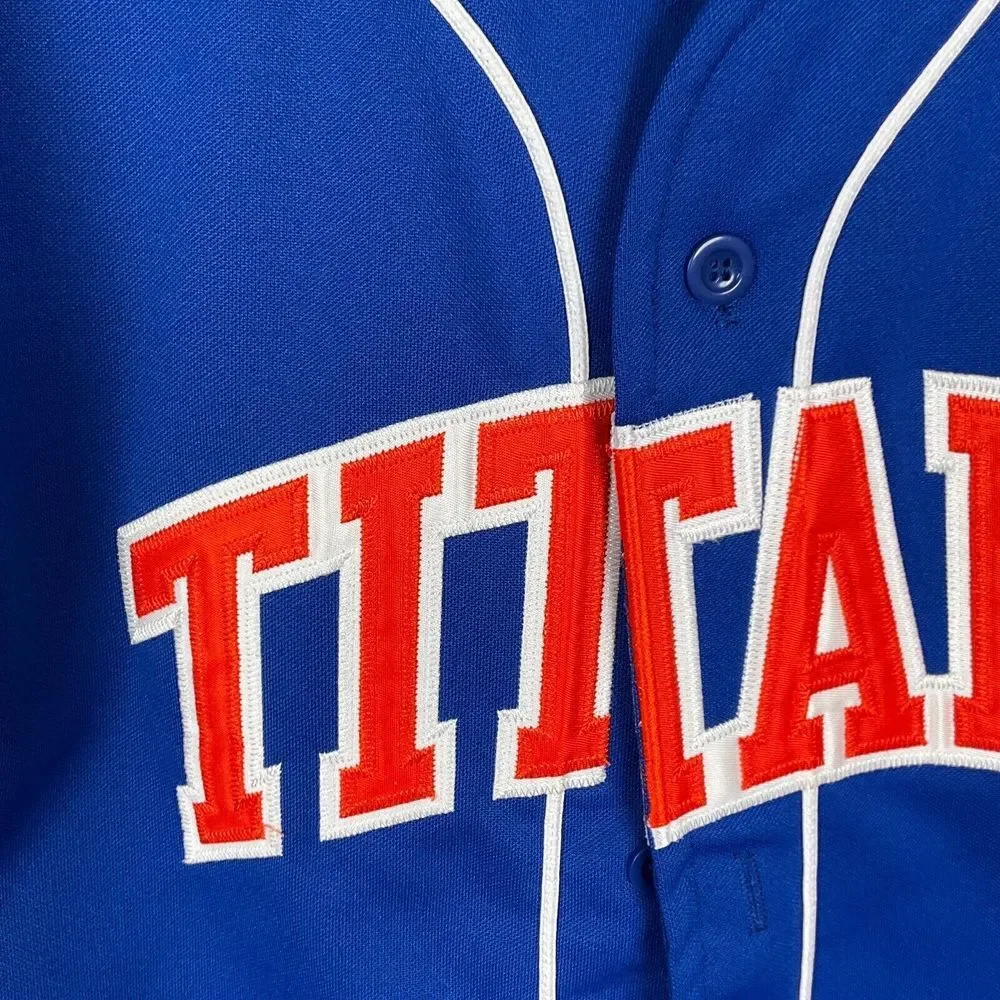 Teamwork Jersey Mens 34-36 Blue Red TITANS 9‎ Baseball Uniform Shirt USA VTG